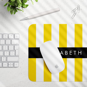 Yellow Stripes, Striped Pattern, Lines, Your Name Mouse Mat