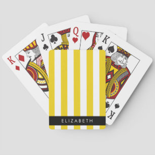 Yellow Stripes, Striped Pattern, Lines, Your Name Playing Cards