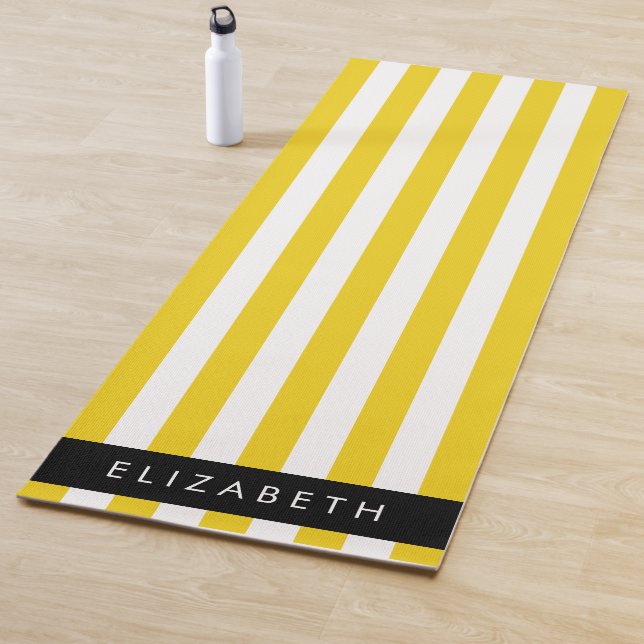 Yellow Stripes, Striped Pattern, Lines, Your Name Yoga Mat (In Situ)
