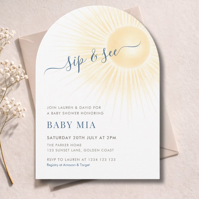 Yellow Stripes Sunshine Sip & See Invitation (Creator Uploaded)