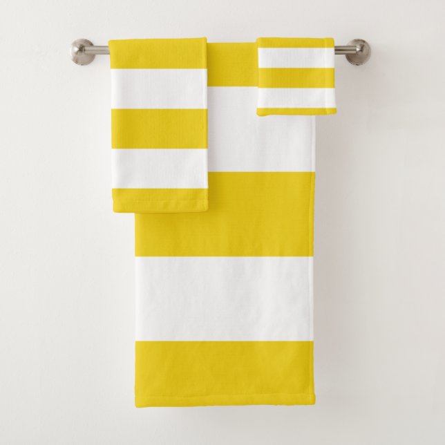 Yellow Stripes, White Stripes, Striped Pattern Bath Towel Set (Insitu)