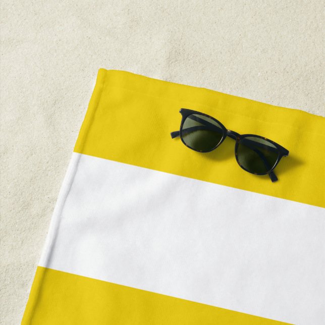 Yellow Stripes, White Stripes, Striped Pattern Beach Towel (In Situ)