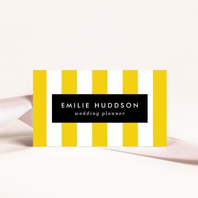 Yellow Stripes, White Stripes, Striped Pattern Business Card (Creator Uploaded)