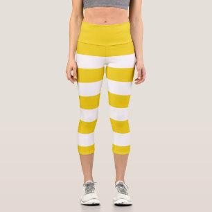 Yellow Stripes, White Stripes, Striped Pattern Capri Leggings