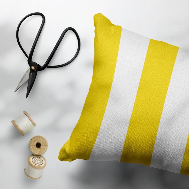 Yellow Stripes, White Stripes, Striped Pattern Decorative Cushion (Creator Uploaded)