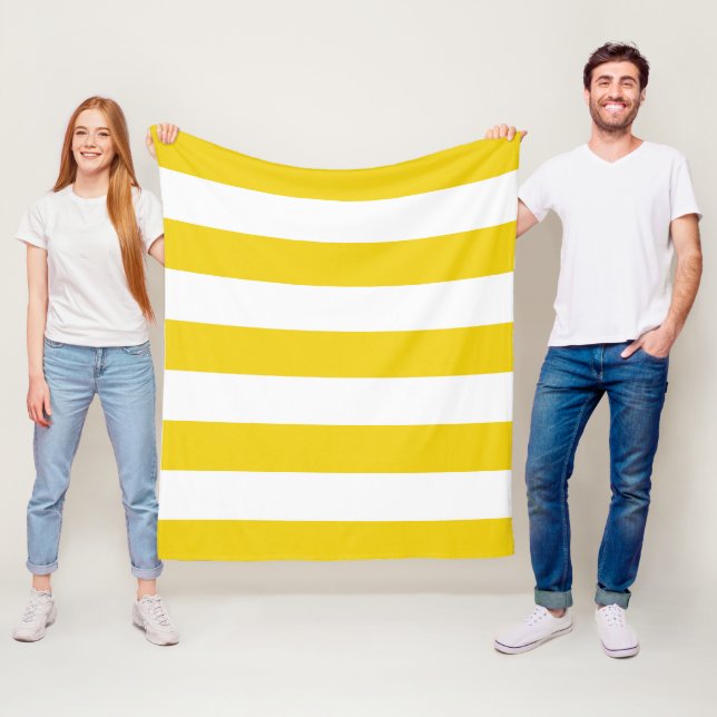 Yellow Stripes, White Stripes, Striped Pattern Fleece Blanket (In Situ)