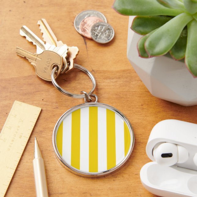 Yellow Stripes, White Stripes, Striped Pattern Key Ring (Desk)