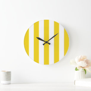 Yellow Stripes, White Stripes, Striped Pattern Large Clock