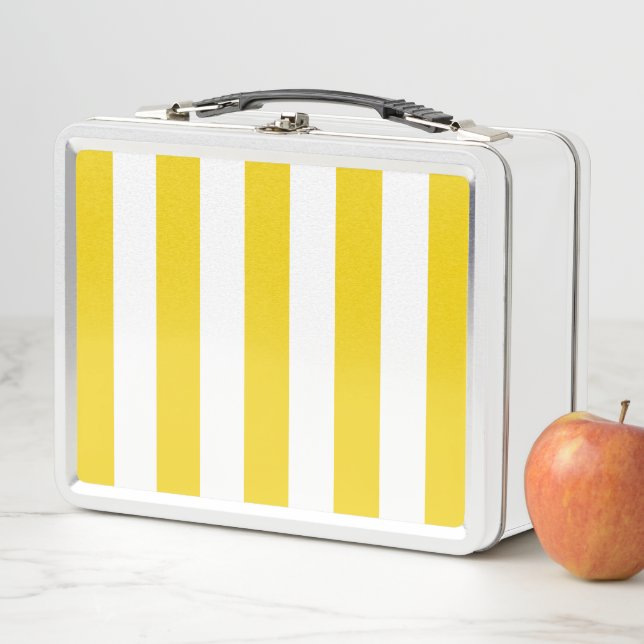 Yellow Stripes, White Stripes, Striped Pattern Metal Lunch Box (In Situ)