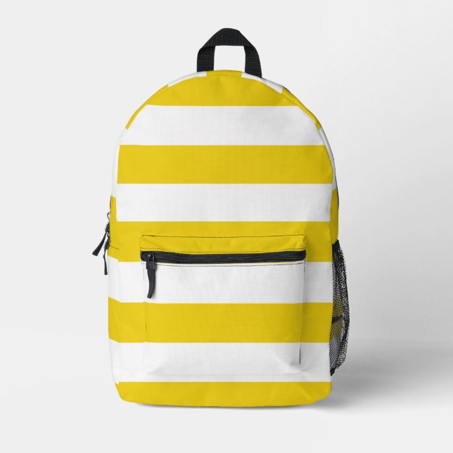 Yellow Stripes, White Stripes, Striped Pattern Printed Backpack (Front)
