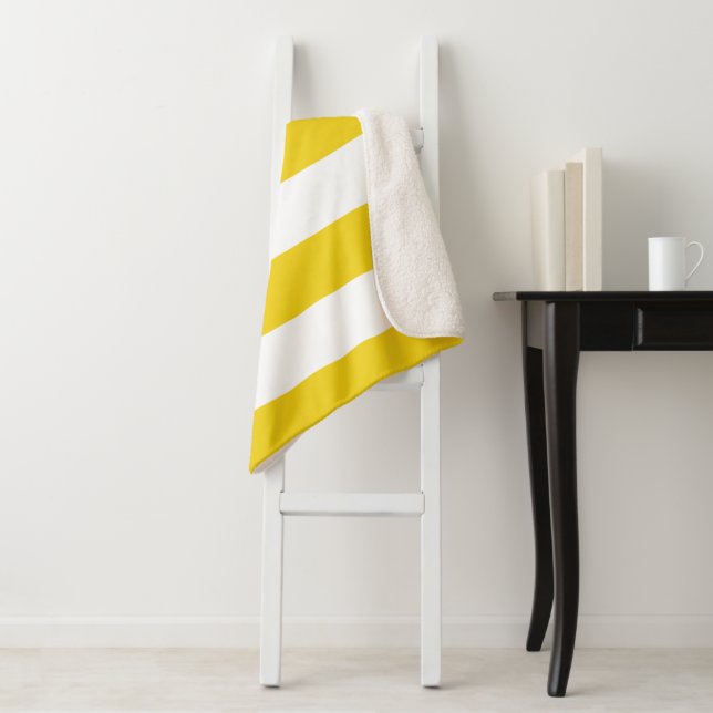 Yellow Stripes, White Stripes, Striped Pattern Sherpa Blanket (In Situ)