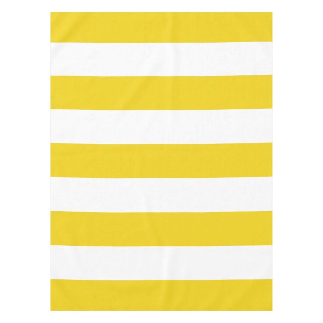 Yellow Stripes, White Stripes, Striped Pattern Tablecloth (Front)