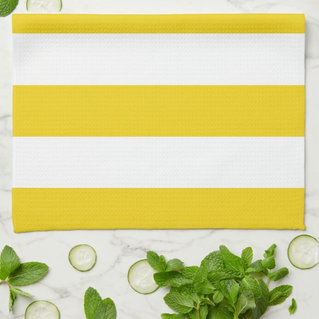 Yellow Stripes, White Stripes, Striped Pattern Tea Towel (Folded)