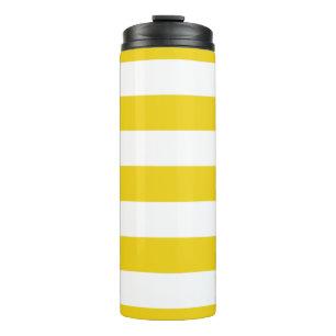 Yellow Stripes, White Stripes, Striped Pattern Thermal Tumbler