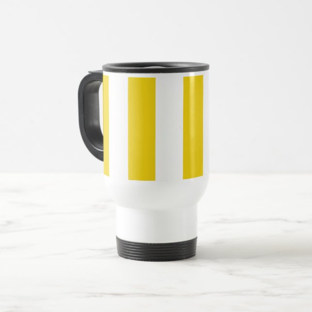 Yellow Stripes, White Stripes, Striped Pattern Travel Mug (Front Left)