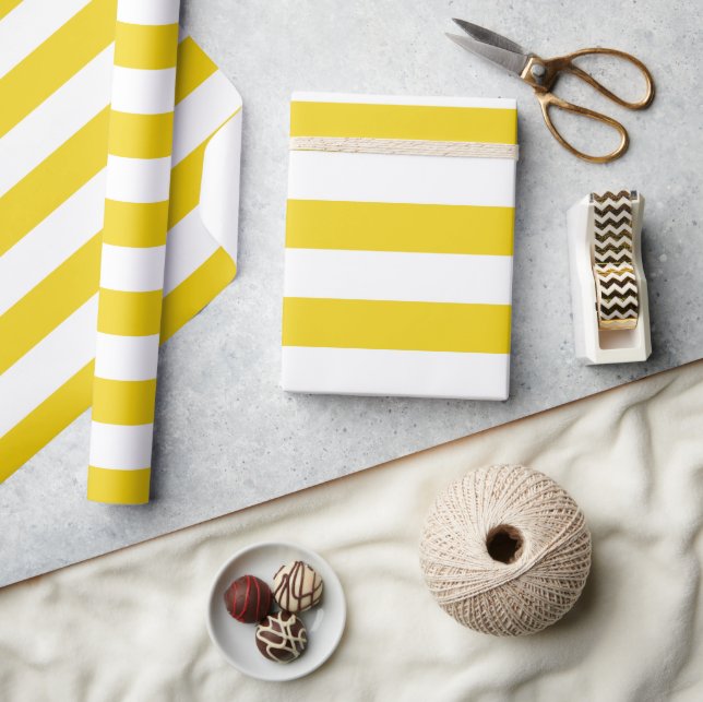 Yellow Stripes, White Stripes, Striped Pattern Wrapping Paper (Crafts)