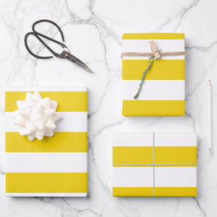 Yellow Stripes, White Stripes, Striped Pattern Wrapping Paper Sheet