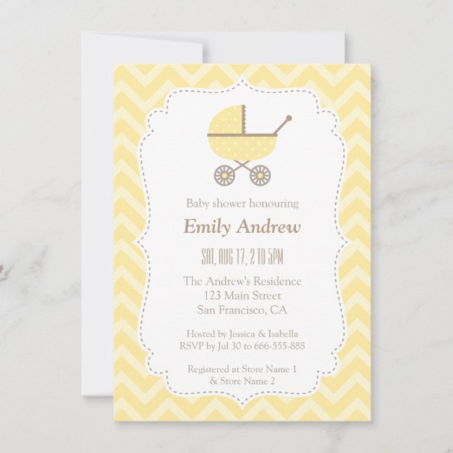 Yellow Stroller Modern Gender Neutral Baby Shower Invitation (Front)