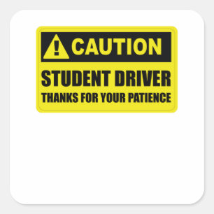 Yellow Student Driver Please Be Patient Square Sticker