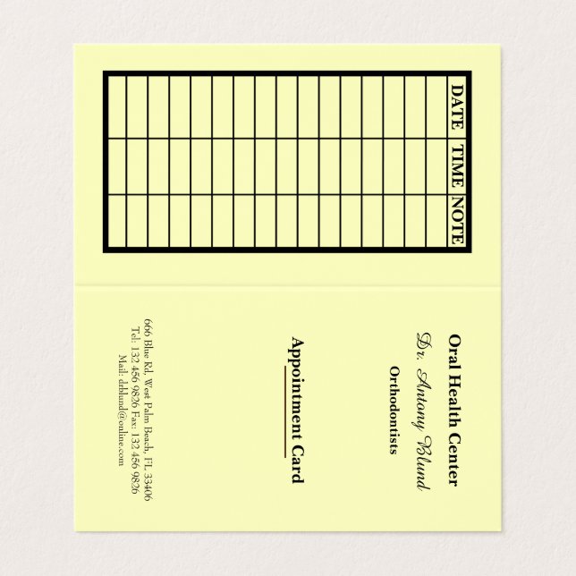 Yellow Stylish Dentist Appointment Card (Outside Unfolded)