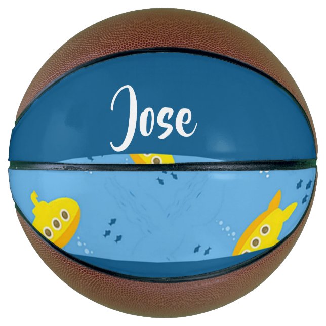 Yellow submarine and fish on blue basketball (Front)