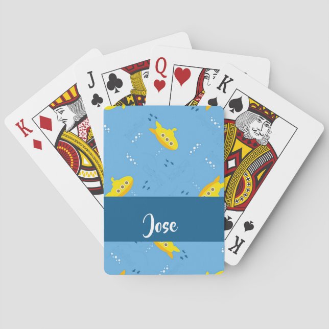 Yellow submarine and fish on blue playing cards (Back)