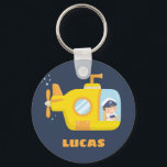 Yellow Submarine Boy Captain Kids Keychain<br><div class="desc">An illustration of a cute boy with a captain hat in a yellow submarine navigating the sea and on adventure! Personalise with boy's name.</div>