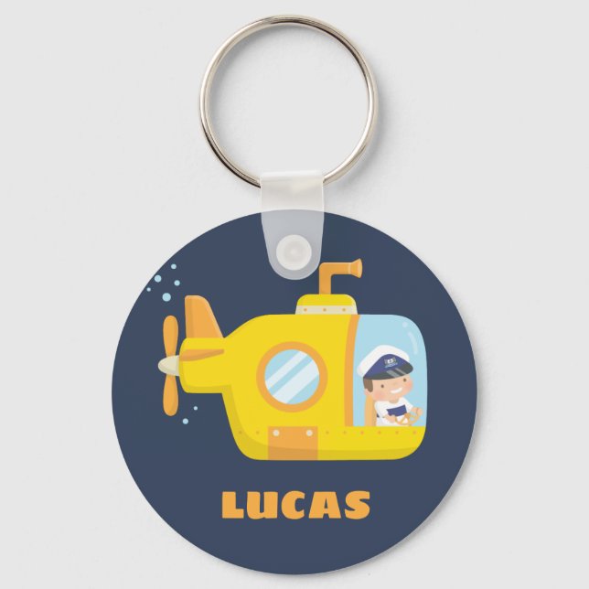 Yellow Submarine Boy Captain Kids Keychain (Front)