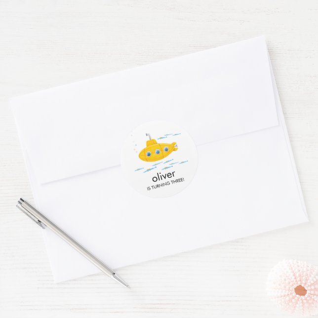 Yellow Submarine Kids Birthday Envelope Sticker (Envelope)