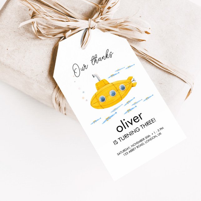 Yellow Submarine Kids Birthday Thank You Tag (Creator Uploaded)