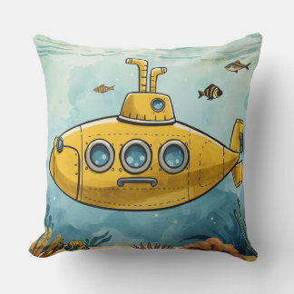 Yellow Submarine Pillow Sea Nautical Illustration