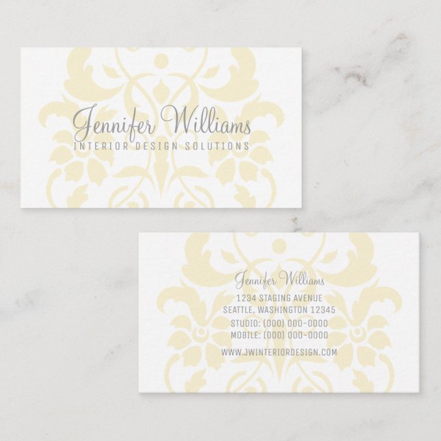 Yellow Subtle Damask Business Card (Front/Back)
