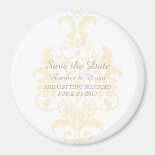 Yellow Subtle Damask Save the Date Magnet