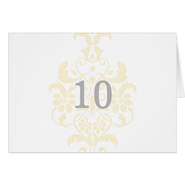 Yellow Subtle Damask Table Number Card (Front Horizontal)