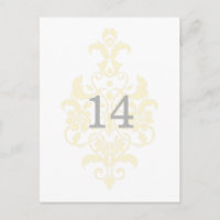 Yellow Subtle Damask Table Number Postcard