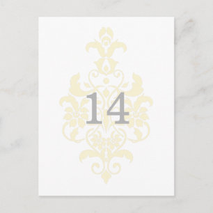 Yellow Subtle Damask Table Number Postcard