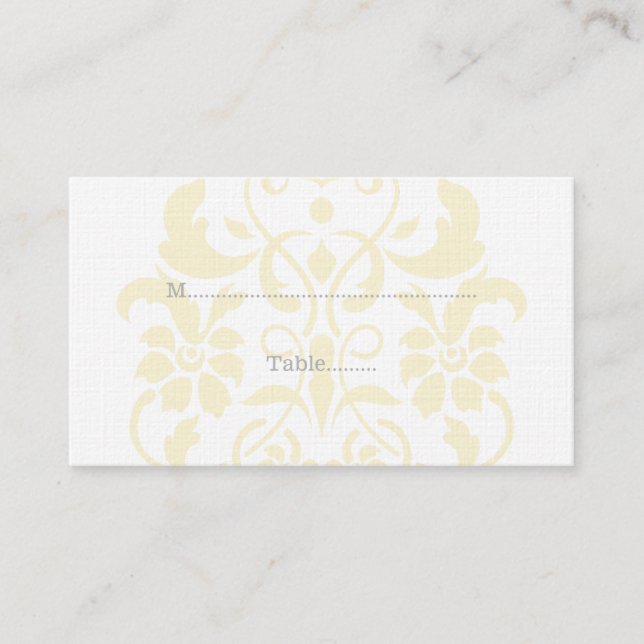 Yellow Subtle Damask Wedding Place Cards (Front)