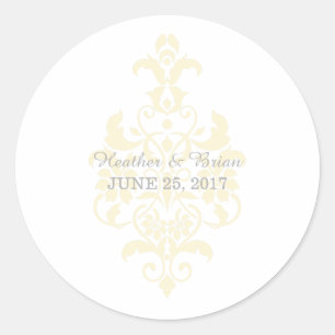 Yellow Subtle Damask Wedding Stickers
