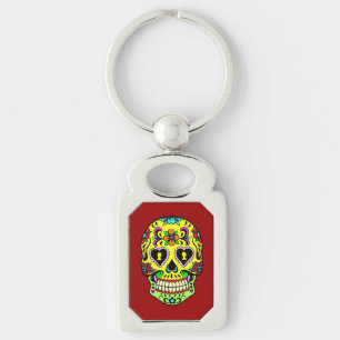 Yellow Sugar Skull Day of the Dead Key Chain