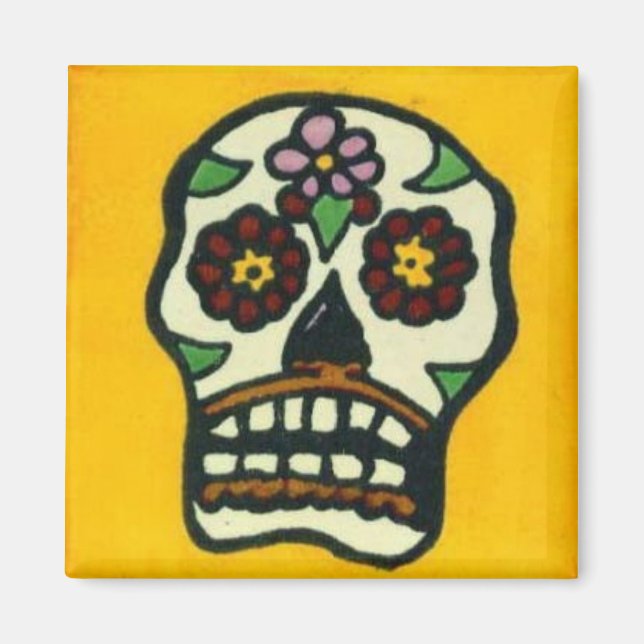 Yellow Sugar Skull Magnet (Front)