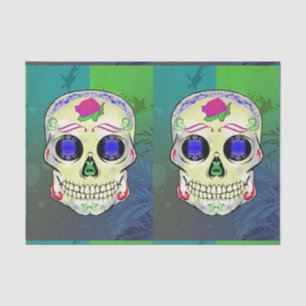 Yellow Sugar Skull with Purple Rose Tissue Paper