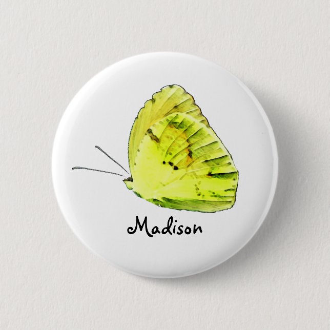 Yellow Sulphur Butterfly Personalised Button (Front)