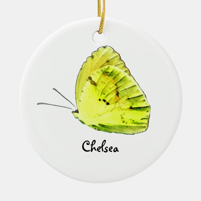 Yellow Sulphur Butterfly Personalised Ornament (Front)