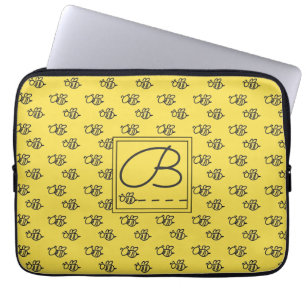 Yellow Summer Bees Monogram Pattern Laptop Sleeve