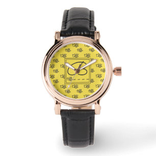 Yellow Summer Bees Monogram Pattern Watch