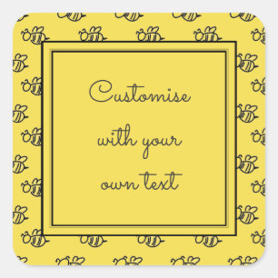Yellow Summer Bees Pattern Custom Text Square Sticker
