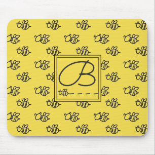 Yellow Summer Bees Pattern Monogram Mouse Mat