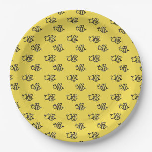 Yellow Summer Bees Pattern Paper Plate