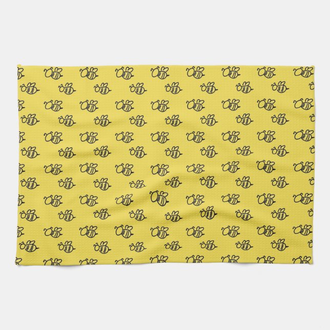 Yellow Summer Bees Pattern Tea Towel (Horizontal)
