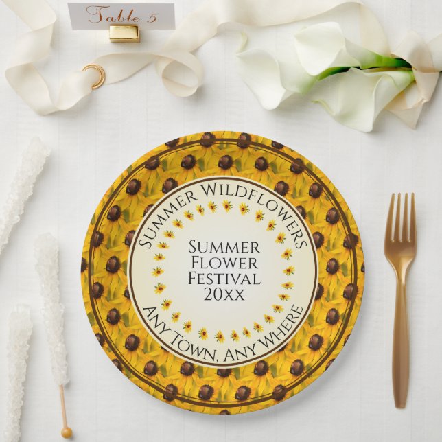 Yellow Summer Black-Eyed  Susan Floral Photography Paper Plate (Wedding)